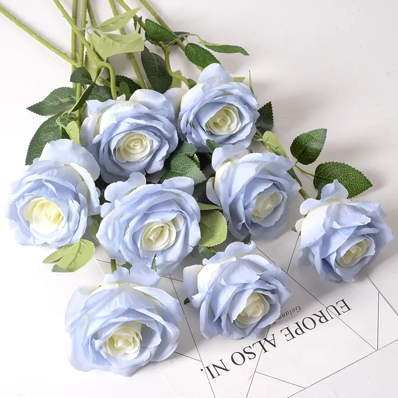 시뮬레이션 단일 실크 천 홈 웨딩 발렌타인 데이 장식 가짜 가짜 얼음 푸른 장미 꽃