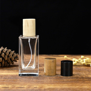30-100ml Square Clear Glass <b>Perfume</b> <b>Atomizer</b> Bayonet Press Spray Wooden Lid Refillable Empty Bottle In Stock - Product Image 3