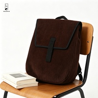 Sac à dos vintage en velours côtelé et polyester, sac d'école minimaliste, sac de voyage décontracté couleur café, sac à dos de grande capacité pour ordinateur portable pour femmes et hommes