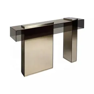 Vendita calda Moderna Della Decorazione Della Parete Soggiorno Tavolo Da pranzo In Vetro Temperato Top In Acciaio Inox Console Da Tavolo