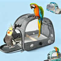 Sac de transport transparent pour oiseaux avec perchoir et plateau, cage de voyage respirante pour petits animaux