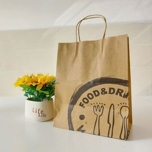 Wholesale Custom Printed Gift Carry Shopping Milk Tea Coffee <b>Wine</b> Food Take Away Packaging Kraft Paper <b>Bags</b> with Logos - Product Image 6