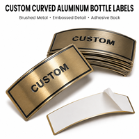 Label Botol Logam Aluminium Lengkung Kustom, Embos, Perekat Sendiri, Pelat Nama Emas untuk Kemasan Kosmetik, Parfum, dan Anggur