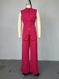 Women Wide Leg Pant Two Piece Set Shirt Top Cuffed Pants Suit Loose High Waist Elegant Trousers Suits 2 Piece Set Women <strong>Clothing</strong> - Product Image 2