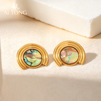 Boucles d'oreilles clous en acier inoxydable plaqué or 18 carats, étanches et inaltérables, avec coquille d'ormeau en forme d'arche, style vintage français, cadeaux, vente en gros, OEM, en vrac