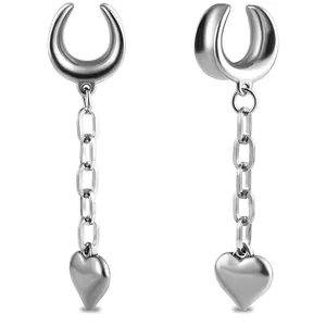 Evorte Direct Wholesale Heart Dangle Drop Ear Hanger Stretcher 6-28mm Surgical Steel Flesh Tunnel Expander Ears Piercing Jewelry