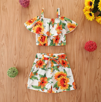 Ensembles de vêtements adorables pour filles, imprimés de fleurs, tenues personnalisées pour enfants, 2 pièces, vêtements décontractés pour bébé fille à volants