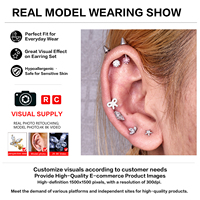 Piercing Labret en Titane ASTM F136 G23 avec Zircon Cubique Marquise à 3 Feuilles, Sans Filetage, Plaqué Or, pour Hélix, Tragus, Conch, Cartilage
