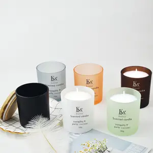 iridescent Frosted Black White Clear Glass Candle Jars With metal bamboo wooden lids