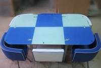 Ensemble de table de salle à manger GEDO pour restaurant, utilisation commerciale, négociation, réunion, 1 table rectangulaire avec plateau en verre, 6 chaises en cuir PU, style moderne