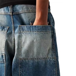 Prezzo di fabbrica basso MOQ Super largo tinta unita <span class=keywords><strong>Jeans</strong></span> larghi personalizzati <span class=keywords><strong>con</strong></span> Logo da uomo a gamba larga blu Denim <span class=keywords><strong>Jeans</strong></span> pantaloni <span class=keywords><strong>con</strong></span> grandi tasche - Product Image 2