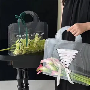 Mother Day Gift Transparent Portable Flower Floral Bouquet Sleeves Bags For Flower Carrying In Plastic PET PVC Bags