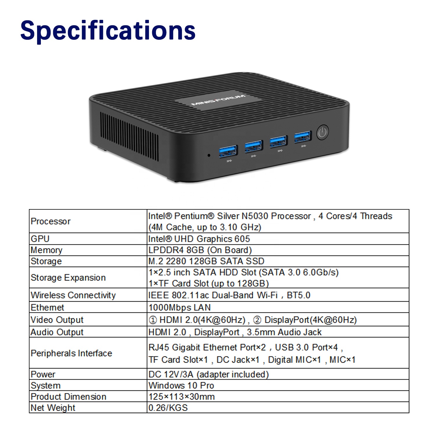 Minisforum GK50 Intel N5030 Mini PC | 8GB RAM, 128GB Storage