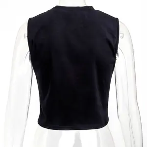 Low MOQ Custom Bling Brand Logo Sports Crop Vest Lady Streetwear Sleeveless Rhinestones Cropped Tank Tops