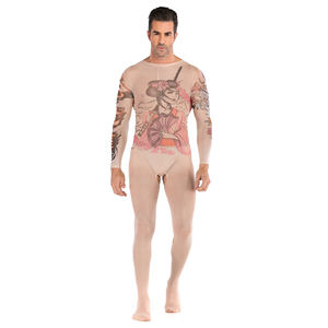 Sexy homme et femme Unsex Silk Graffiti Printing Full Crotchless Bodystocking - Product Image 2