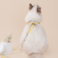 Ensemble de harnais et de laisse pour animaux de compagnie à carreaux jaunes, sangle de poitrine réglable à volants en dentelle pour chats et petits chiens