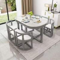 Ensemble de table à manger en marbre, table ovale multifonctionnelle en bois massif pour les petites maisons