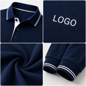   T-shirt à manches longues avec logo brodé personnalisé, chemise de golf pour homme, tissu piqué en coton mélangé, poignets côtelés, fournisseur - Product Image 3