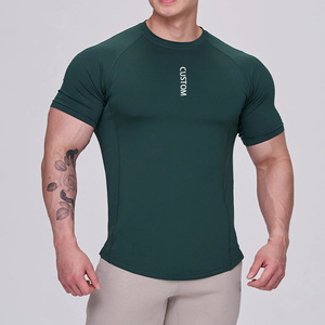 ZM-1334 T-shirt musculaire classique pour homme, vêtements de fitness, t-shirt d'entraînement premium, fente latérale, vert foncé, noir - Product Image 2