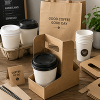 Porte-gobelets en papier kraft et blanc, supports jetables avec poignée pour le transport de boissons à emporter