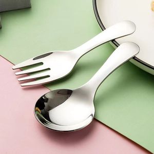 Cuchara de acero inoxidable, tenedor de mango corto, cuchara redonda, cuchara para postre, tenedor, cuchara para estudiantes, juego de cucharas, vajilla portátil para exteriores - Product Image 2