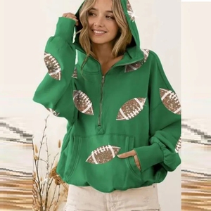 Felpe Casual da <span class=keywords><strong>donna</strong></span> <span class=keywords><strong>con</strong></span> <span class=keywords><strong>cerniera</strong></span> a maniche lunghe toppe da Rugby <span class=keywords><strong>con</strong></span> paillettes da calcio a 7 colori <span class=keywords><strong>con</strong></span> tasca Pullover invernale <span class=keywords><strong>con</strong></span> cappuccio - Product Image 3