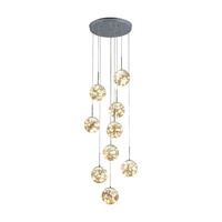 Lustre long en verre et fer avec LED argentées Gypsophila, AC 220V, pour escalier, lumière rotative duplex, style moderne minimaliste nordique