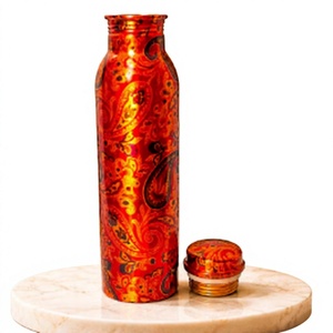 <b>Hot</b> Selling Pure Copper <b>Water</b> <b>Bottle</b> Printed Floral Artwork Metal Jointless Flask Ayurvedic <b>Water</b> Vessel Outdoor Yoga Fitness - Product Image 1