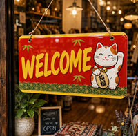 Panneau publicitaire personnalisé en acrylique avec n'importe quel texte, enseigne suspendue pour magasin, design Chat Porte-Bonheur pour vitrine de magasin, décoration commerciale