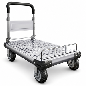 Carretilla Plegable de 4 Ruedas de Acero Resistente, Ruedas de Goma Silenciosas, Galvanizada con Zinc, Carrito de Compras Industrial Portátil - Product Image 3