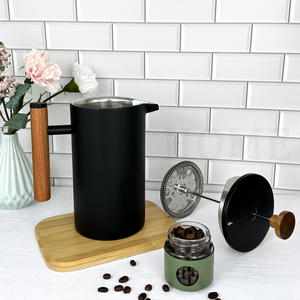 Presse à café isolée en acier inoxydable de qualité 304 1 litre (34oz) Cafetière à presse française noire avec manche en bois - Product Image 2
