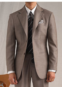 Мужской костюм-двойка из смесовой шерсти без глажки в неаполитанском стиле для повседневной носки, деловых встреч, свадеб и банкетов - Product Image 2