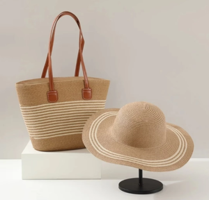 Mũ cói vành rộng thời trang mới kèm túi hai ngăn, kiểu dáng túi tote, khóa kéo, lót polyester - Product Image 3