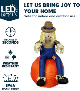 Espantapájaros inflable impermeable con luz de 5 pies personalizado sentado en calabaza-cosecha de otoño decoración de Acción de Gracias de Halloween - Product Image 6