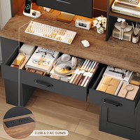 Escritorio Inteligente con Estante Superior, Escritorio para Computadora con Estación de Carga, Luz LED, Porta Revistas, Estantes Ajustables, Mesa de Escritura para Oficina en Casa