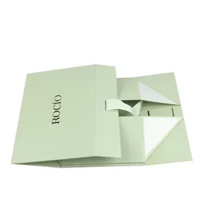 Confezione regalo per abito da sposa in carta pieghevole magnetica personalizzata di lusso in cartone rigido con nastro