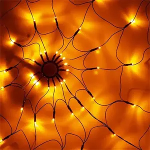 80 Led 3.94FT Giant Spider Web Lights para iluminado Halloween Decorações ao ar livre Halloween Window Cobweb Spider light