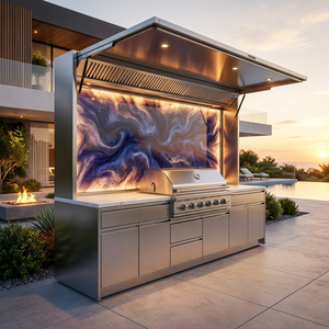 Station de cuisine BBQ modulaire moderne et étanche, armoires de cuisine extérieures préfabriquées pour villa de luxe, jardin - Product Image 1