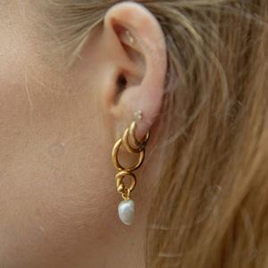 Gemnel 2024 New Arrival Fashion 18K Reasonable Price High Quality <strong>Birds</strong> <strong>Nest</strong> Knot Freshwater Pearl Hoop Earrings - Product Image 3