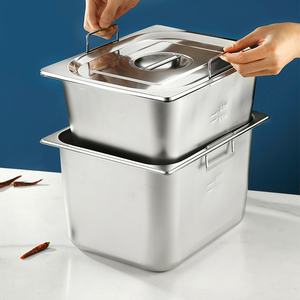 <span class=keywords><strong>Plateau</strong></span> rectangulaire en acier inoxydable 304 avec double poignée, boîte de rangement alimentaire approfondie, couvercle à rabat, impression personnalisée pour une utilisation en cuisine - Product Image 3