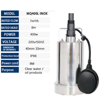 Pompa Submersible QY 220V Tekanan Tinggi 400W Bahan Stainless Steel Debit 7m/h Kabel 8m untuk Irigasi Pertanian Rumah Tangga Kecil