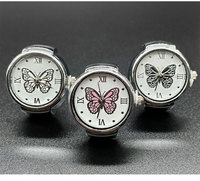 Angesagter Fingerring-Uhr, Damen-Zifferblatt Quarz-Fingerring-Uhr mit Schmetterling, Elastischer Mini-Vintage-Uhrring