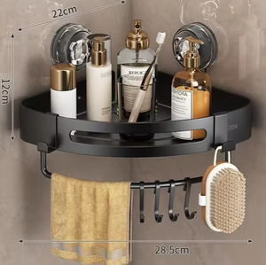 Étagère de salle de bain chromée à fixer en coin, 2 niveaux, support mural à ventouse, en acier inoxydable, organisateur de rangement gain de place - Product Image 3