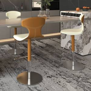 Chaise de bar pivotante réglable en hauteur, style italien moderne minimaliste de luxe, avec accoudoirs fixes en cuir PU et structure en acier inoxydable - Product Image 6