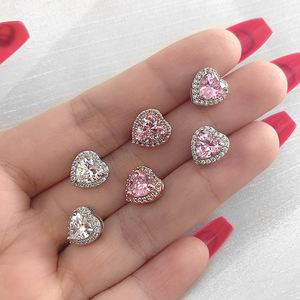 Hoa Tai Đính Kim Cương Thời Trang Hoa Tai Zircon Mạ Vàng Hoa Tai Đính Kim Cương Giả Hình Trái Tim Màu Hồng Dễ Thương Cho Nữ Trang Sức Nữ - Product Image 3