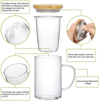 Tasses à thé en verre borosilicate extra épais de 400 ml avec infuseur et couvercle en bambou pour thé en vrac