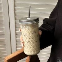 Bocal en verre à large ouverture de 650 ml et 730 ml pour boissons, avec paille métallique et couvercle