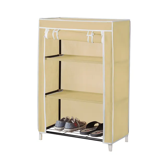 4 Tiers Shoe Rack, Stackable Organizer for 8-10 Pairs, Non-Woven Fabric Shoe Shelf Storage Cabinet for Narrow Small Space