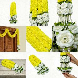Guirlande artificielle de marguerites jaunes avec roses blanches suspendues pour la décoration de mariages, festivals, temples et maisons - Product Image 6