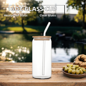 แก้วบอโรซิลิเกตทรงสูง16oz ถ้วยทำจากสแตนเลสแก้วใสมีฝาปิดทำจากไม้ไผ่ดีไซน์ทนความร้อนแบบเรียบง่ายสำหรับใส่เครื่องดื่มส่งเสริมการขาย - Product Image 2